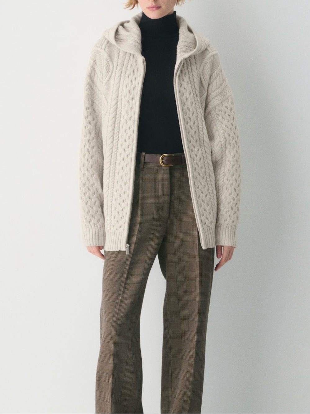 Aritzia Heritage Knit Merino Wool Zip Hoodie Heather White Bone XXS Item 128715